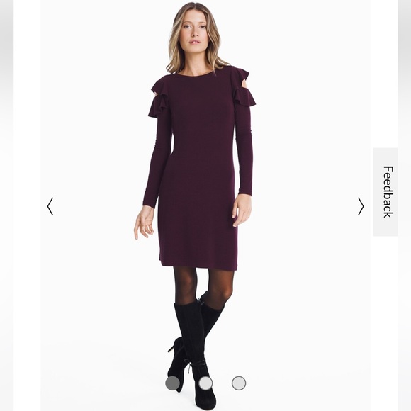 White House Black Market Dresses & Skirts - White House Black Market Long Sleeve Ruffle Cold Shoulder Dress